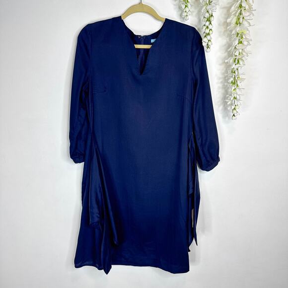 J. MCLAUGHLIN navy sheath dress side wrap tie front panel 3247 - Picture 7 of 9